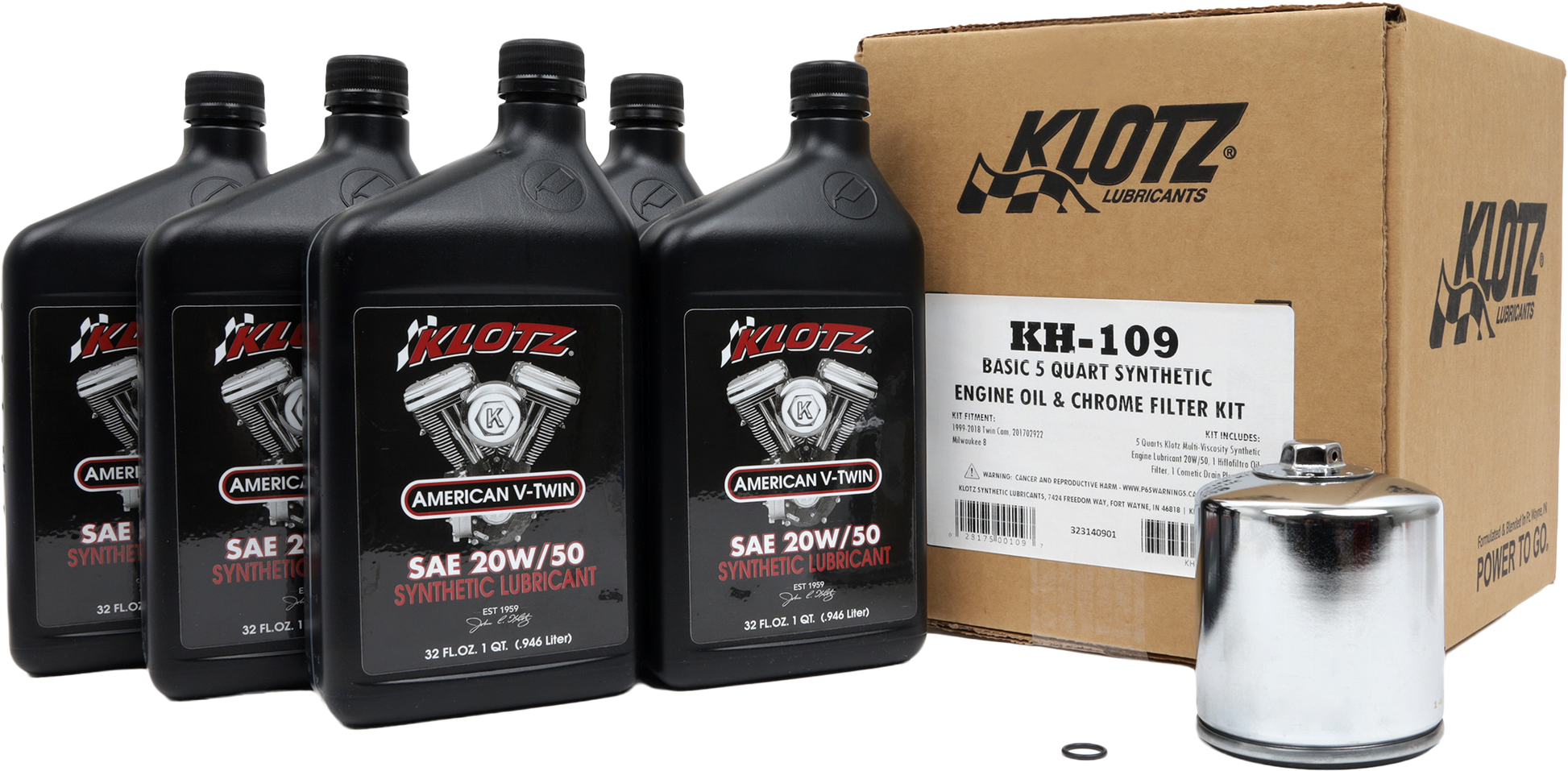 KLOTZ, KLOTZ KH-109 Basic Harley Davidson 5-Quart Synthetic Oil Change Kit