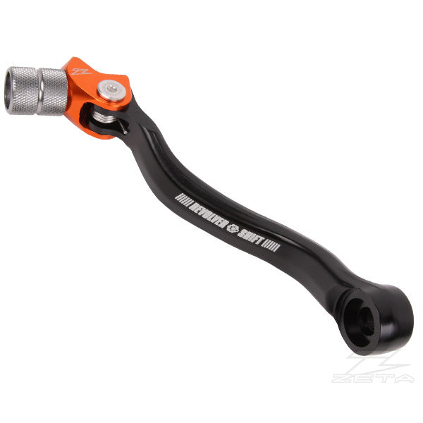 ZETA Revolver Shift Levers Orange for KTM motorcycle, showing close-up of shiny orange shift lever with textured grip and branding.