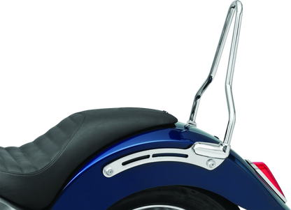 Kuryakyn Chrome Sissy Bar for Indian Scout with steel backrest and cushioned pad, designed for durable motorcycle passenger support