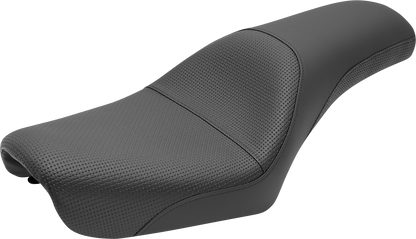 Black SADDLEMEN Profiler Basket-weave motorcycle seat for FXDWG, featuring textured leather and ergonomic design.