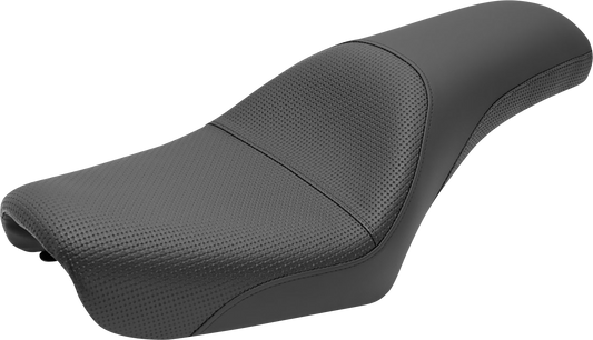 Black SADDLEMEN Profiler Basket-weave motorcycle seat for FXDWG, featuring textured leather and ergonomic design.