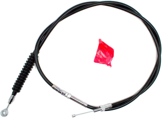 Black vinyl motorcycle and ATV idle cable by Motion Pro with part number 06-0217, shown coiled and ready for installation.