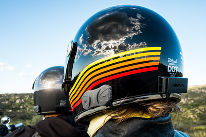 Gloss black BILTWell Gringo S motorcycle helmet with Spectrum design, medium size, featuring a sleek, aerodynamic helmet shape.