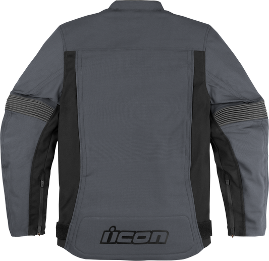 Gray ICON Slabtown jacket in small size, featuring durable fabric and stylish design from Bill's Exhausts.