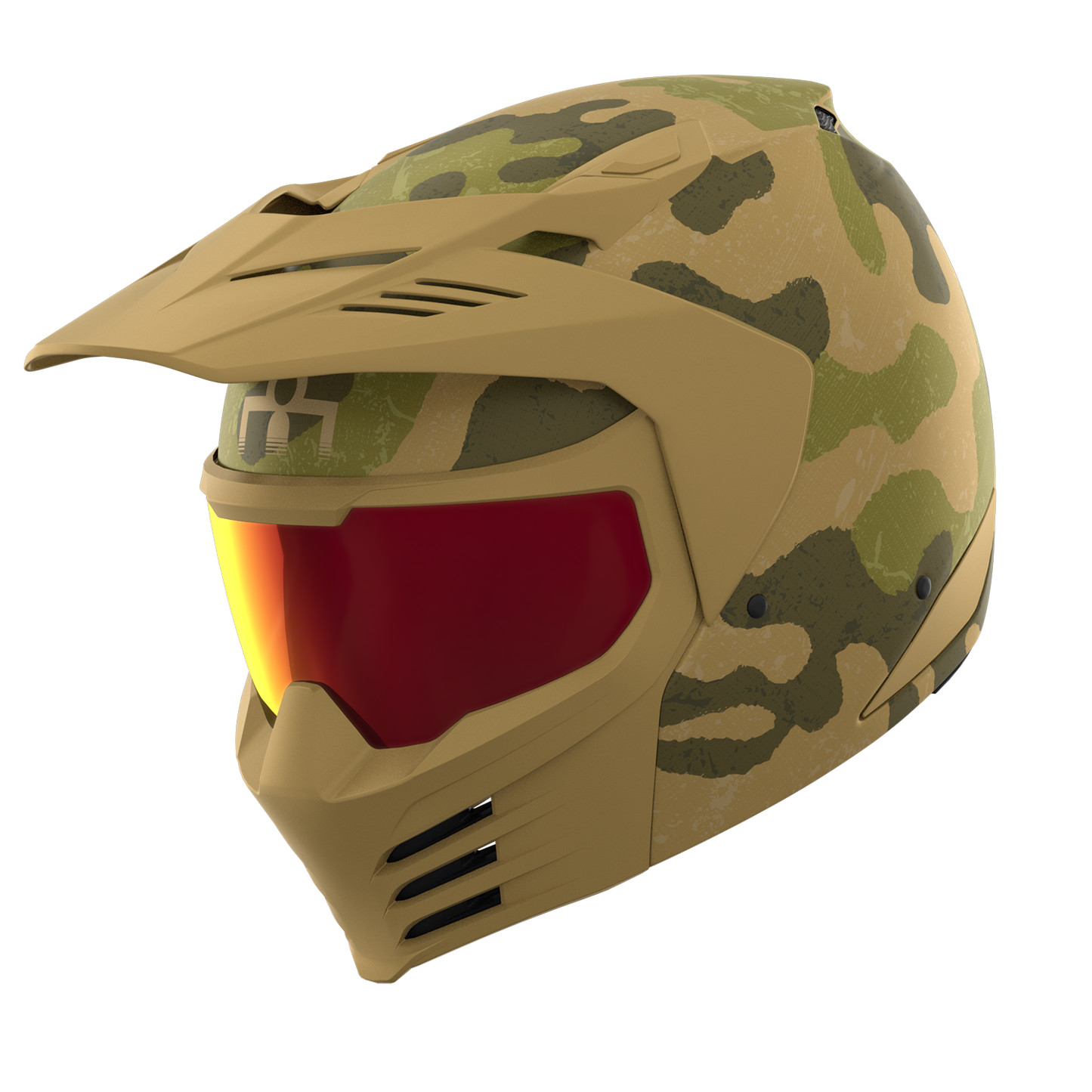 Tan ICON Elsinore™ Magnacross helmet in XS size with matte finish and ventilation vents, featuring adjustable straps and branding.