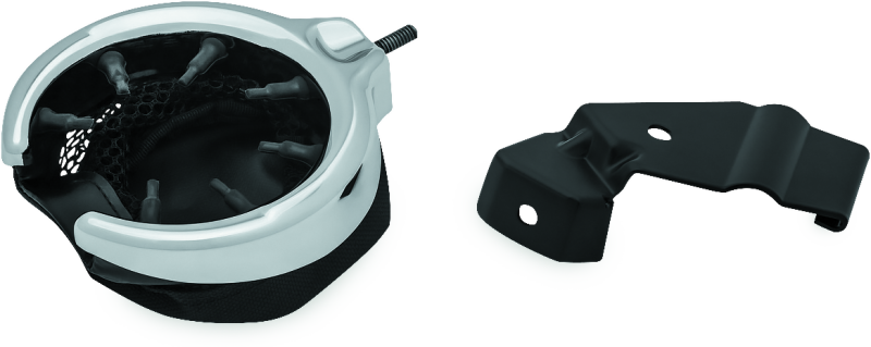 Kuryakyn passenger drink holder mounted on the right side of Indian touring motorcycle for convenient hydration.