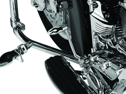 Kuryakyn Flamin Shift Peg for Harley-Davidson, chrome motorcycle foot peg with flame design and mounting hardware.