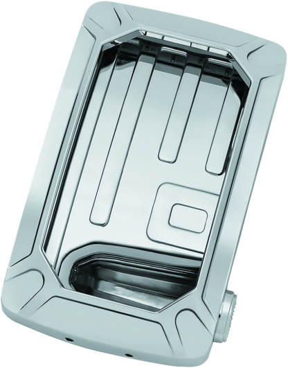 Chrome Kuryakyn Nova Curved Vertical Mount Side License Plate Holder with wraparound LED lighting and no visible fasteners