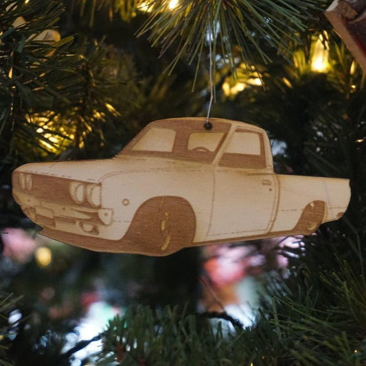 ZSPEC Laser-Engraved Birch Ornament, Style: Datsun 620 truck, ~5-inch Wide - Howling Moto
