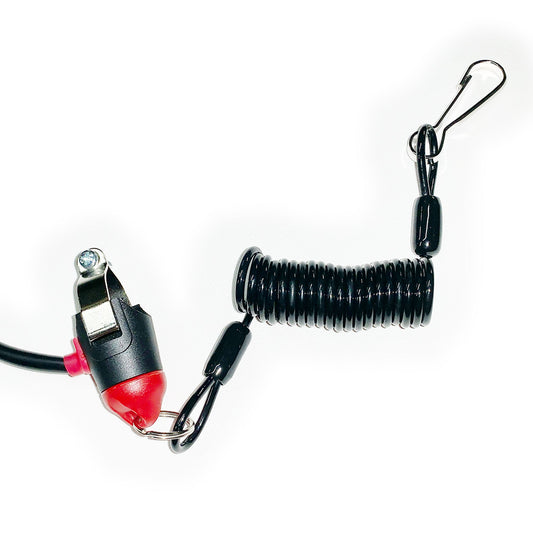 Magnetic kill switch for Surron LBX, Talaria, Ultra Bee, and E Ride Pro electric bikes by eDirtyBike showing the safety device on a bike handlebar.