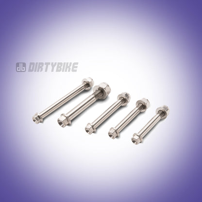 eDirtyBike Talaria Sting rear suspension bolt kit with durable bolts for MX3 and MX4 models, shown on a motorcycle suspension system.