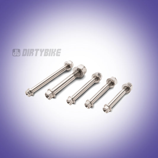 eDirtyBike Talaria Sting rear suspension bolt kit with durable bolts for MX3 and MX4 models, shown on a motorcycle suspension system.