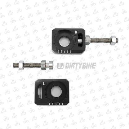 Black aluminum axle blocks for Surron LBX, Talaria Sting, and E Ride Pro electric bikes by eDirtyBike.