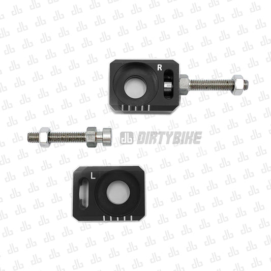 Black aluminum axle blocks for Surron LBX, Talaria Sting, and E Ride Pro electric bikes by eDirtyBike.