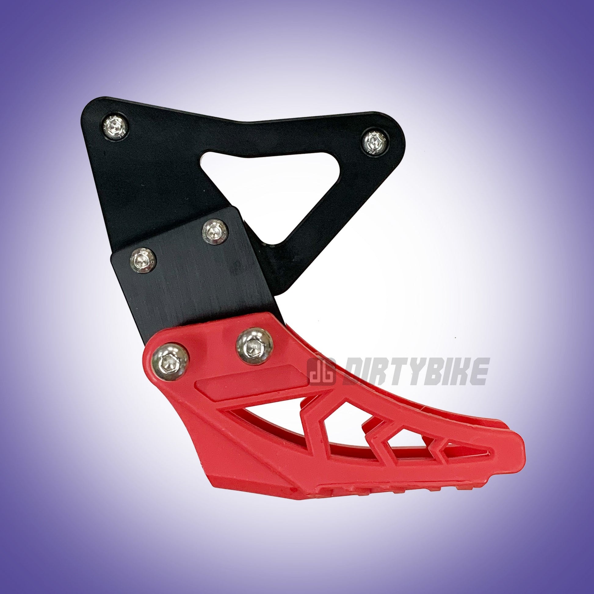 Black and red Talaria Sting chain guide kit by eDirtyBike for MX3 and MX4 motocross bikes, mounted on the bike.
