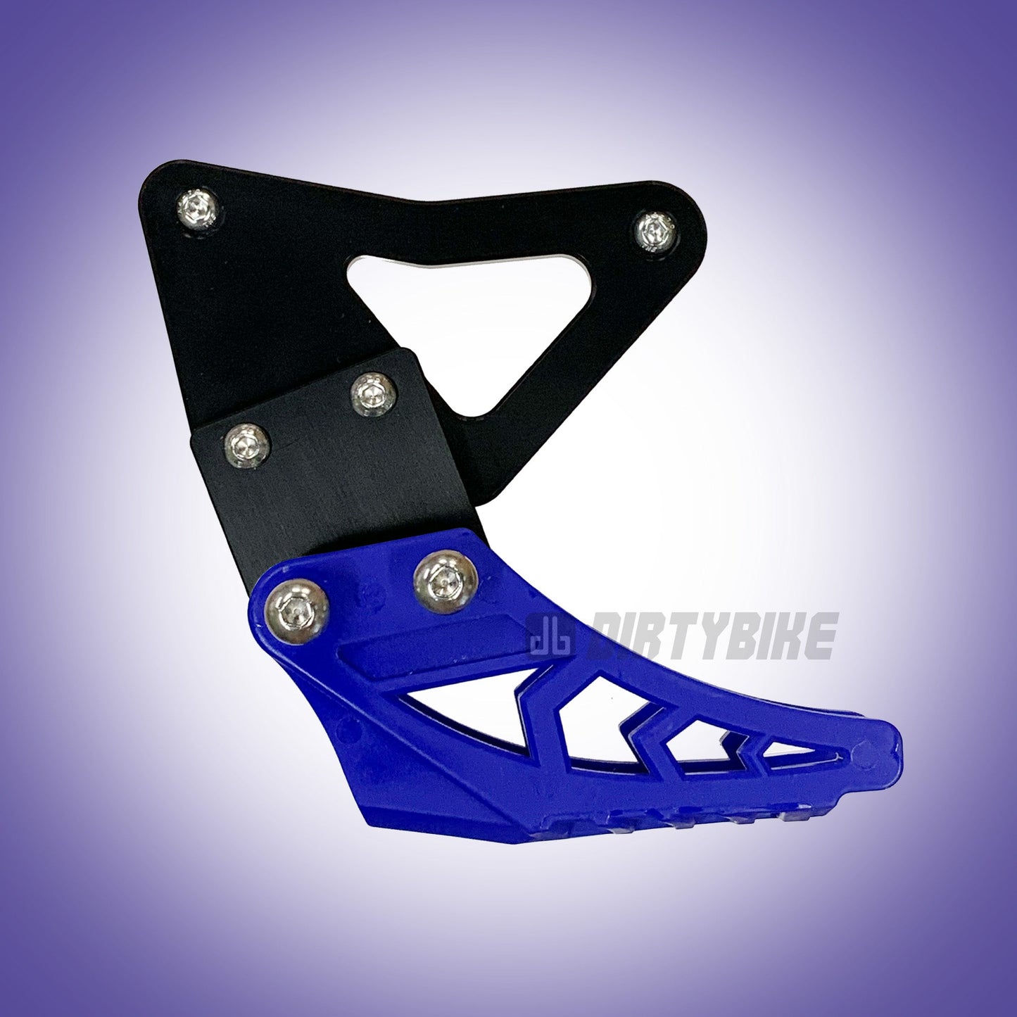 Blue and black eDirtyBike Talaria Sting chain guide kit for MX3 and MX4 motocross bikes, mounted on a motorcycle frame.