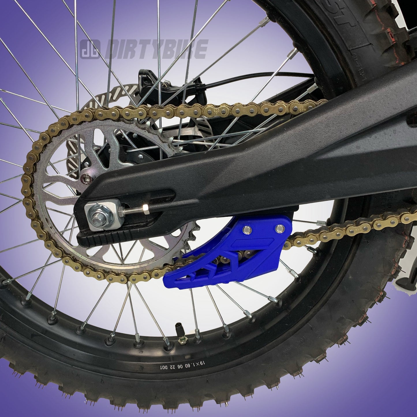 eDirtyBike Talaria Sting chain guide kit for MX3 and MX4 models, mounted on a dirt bike showing the guide's design and installation.