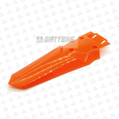 Orange DirtyBike long rear fender for Talaria Sting MX3 and MX4, provides extended protection for off-road dirt bikes.