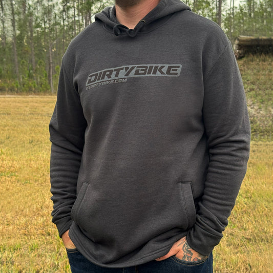 eDirtyBike hoodie front view showing casual fit, with logo detail on the chest and soft fabric texture.