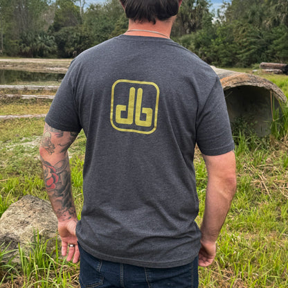 Gray eDirtyBike short sleeve T-shirt featuring a back view with the DirtyBike logo on the chest and comfortable casual fit.