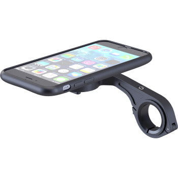 Black SP CONNECT handlebar phone mount for bikes, designed for secure attachment and easy access, compatible with various smartphones.
