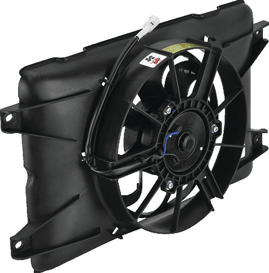 QuadBoss cooling fan assembly for Yamaha YXC700 Viking VI/EPS ATV and UTV, showing the black fan with mounting components