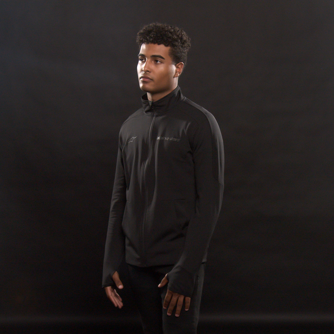 Black ALPINESTARS Progression Mid-Layer Jacket in 2XL, showcasing lightweight design and zippered front for outdoor activities.