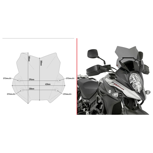 GIVI D3112B smoke windshield for Suzuki motorcycles, clear view with tinted smoke finish, designed for aerodynamic protection.