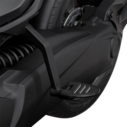 Bill's Exhausts Show Chrome adjustable passenger boards for engine applications, featuring a sleek chrome finish and sturdy construction.