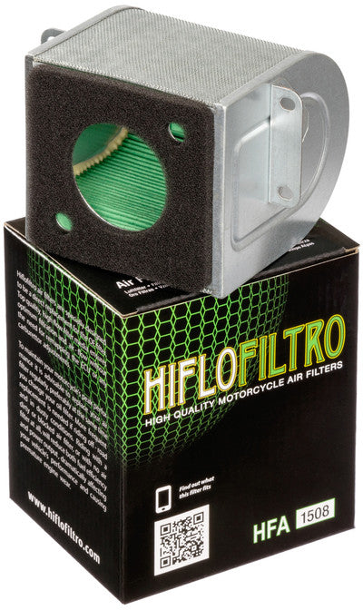 HIFLOFILTRO HFA1508 air filter for high-performance engines, showing a clean, rectangular replacement filter with pleated filtering material.