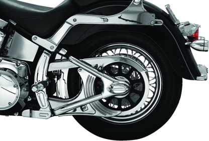Kuryakyn Boomerang Frame Covers for Harley-Davidson Softail in chrome finish, designed for 2008-2017 Softail models.