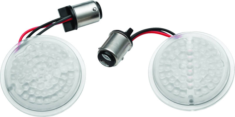 Kuryakyn Luminez LED front turn signal insert in amber for Harley-Davidson motorcycles, showcasing the bright LED design.