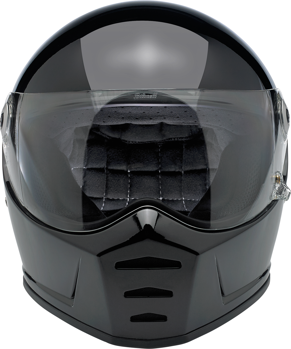 Gloss black BILTWELL Lane Splitter motorcycle helmet in small size with clear visor and aerodynamic design.