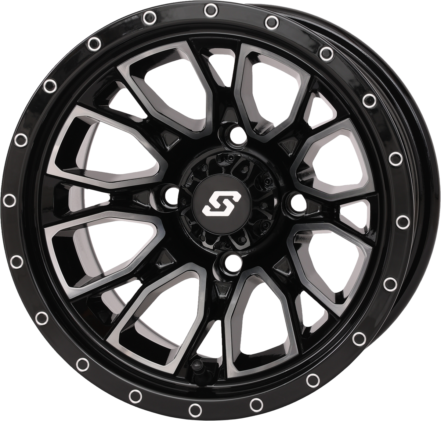 Sedona Fusion Wheel 12x7 inch gloss black with machined finish, featuring a sleek, stylish design for off-road vehicles.
