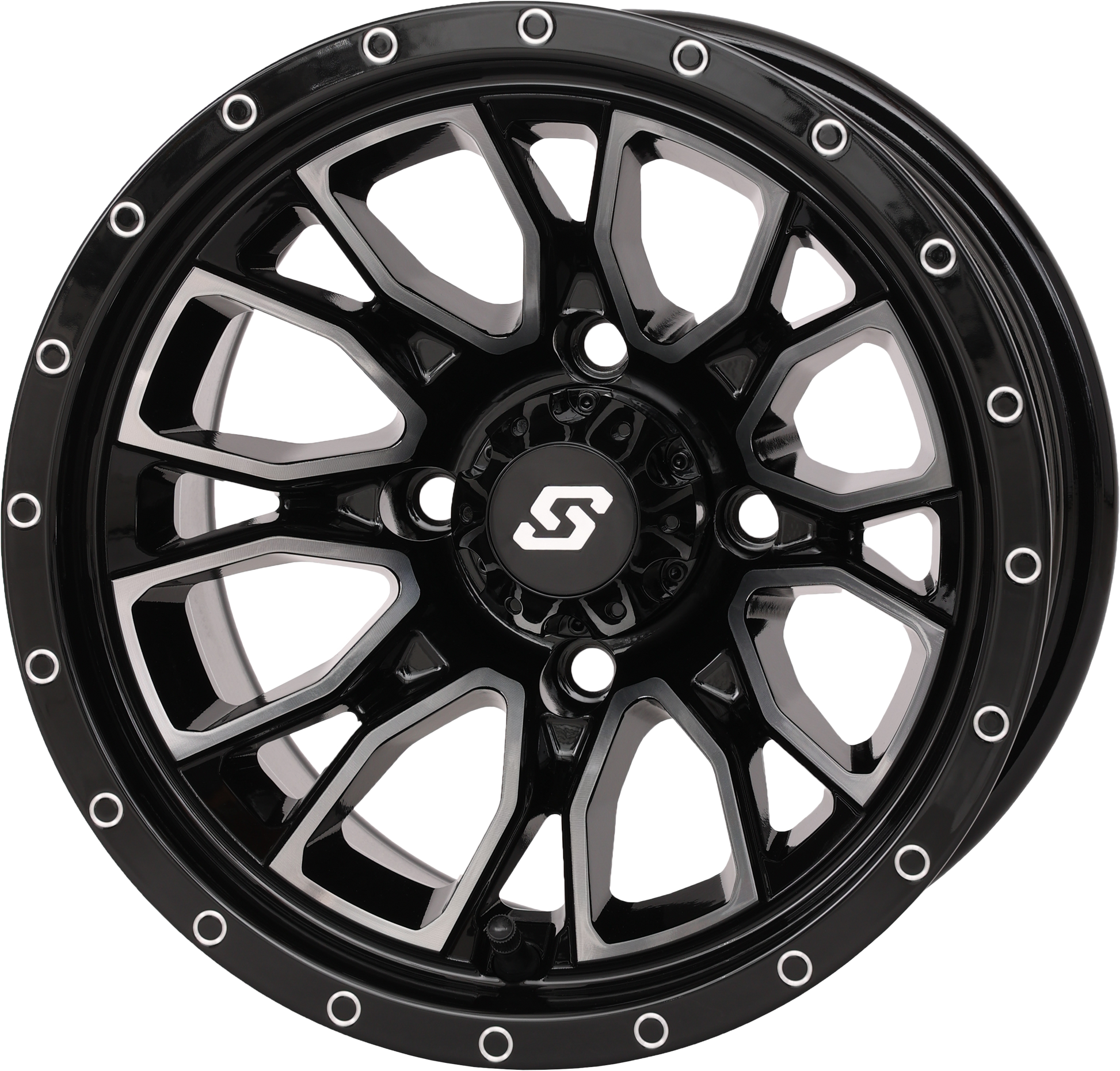 Sedona Fusion Wheel 12x7 inch gloss black with machined finish, featuring a sleek, stylish design for off-road vehicles.