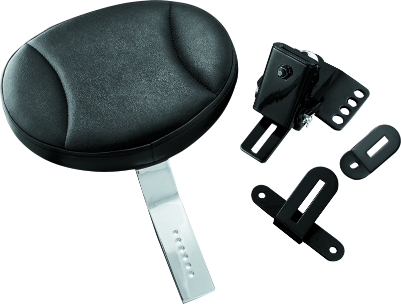 Kuryakyn Plug-In Driver Backrest for Harley Davidson Touring models, featuring padded backrest and mounting hardware.