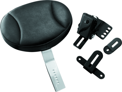 Kuryakyn Plug-In Driver Backrest for Harley Davidson Touring models, featuring padded backrest and mounting hardware.