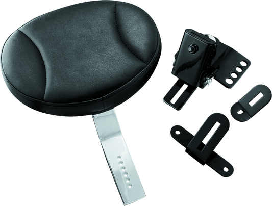 Kuryakyn Plug-In Driver Backrest for Harley Davidson Touring models, featuring padded backrest and mounting hardware.