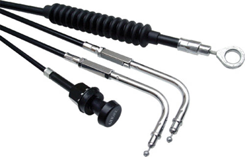 Black vinyl motorcycle throttle cable by MOTION PRO, part 06-0268, with metal connectors at each end for smooth control.