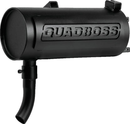 QuadBoss Polaris Sportsman 400 slip-on muffler with black finish and welded internal parts, designed for enhanced exhaust performance.