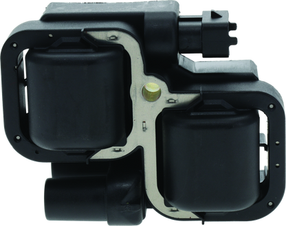 QuadBoss ignition coil for Polaris Ranger RZR XP 900 and Sportsman 700/800, showing the coil with electrical connectors and mounting base.