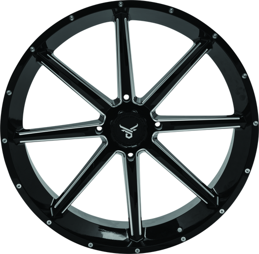 QuadBoss Slicer 24X7 off-road wheels with 24-inch aluminum rims and limited edition QuadBoss Bull logo center caps.
