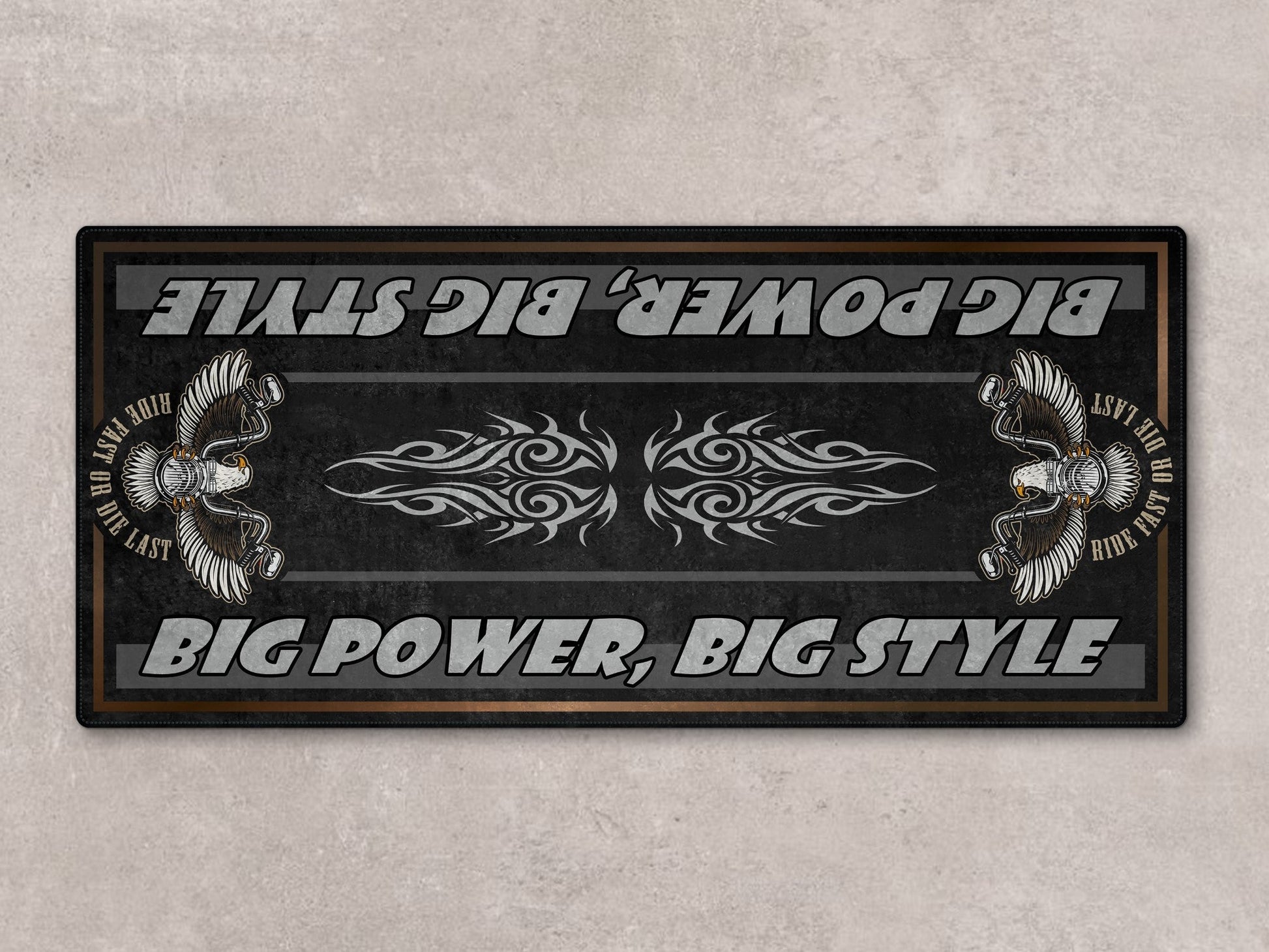 Motorcycle Mat for Cruiser Motorcycle "Big Power, Big Style" - MM7305 - Howling Moto
