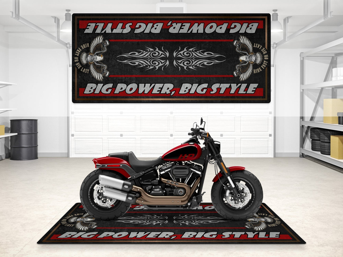 Motorcycle Mat for Cruiser Motorcycle "Big Power, Big Style" - MM7305 - Howling Moto