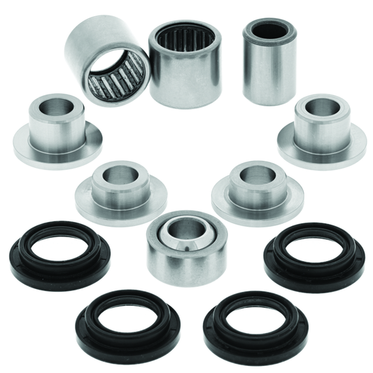 QuadBoss Kawasaki KVF650 Brute Force 4x4 lower A-arm repair kit with metal components and bushings for ATV suspension repair