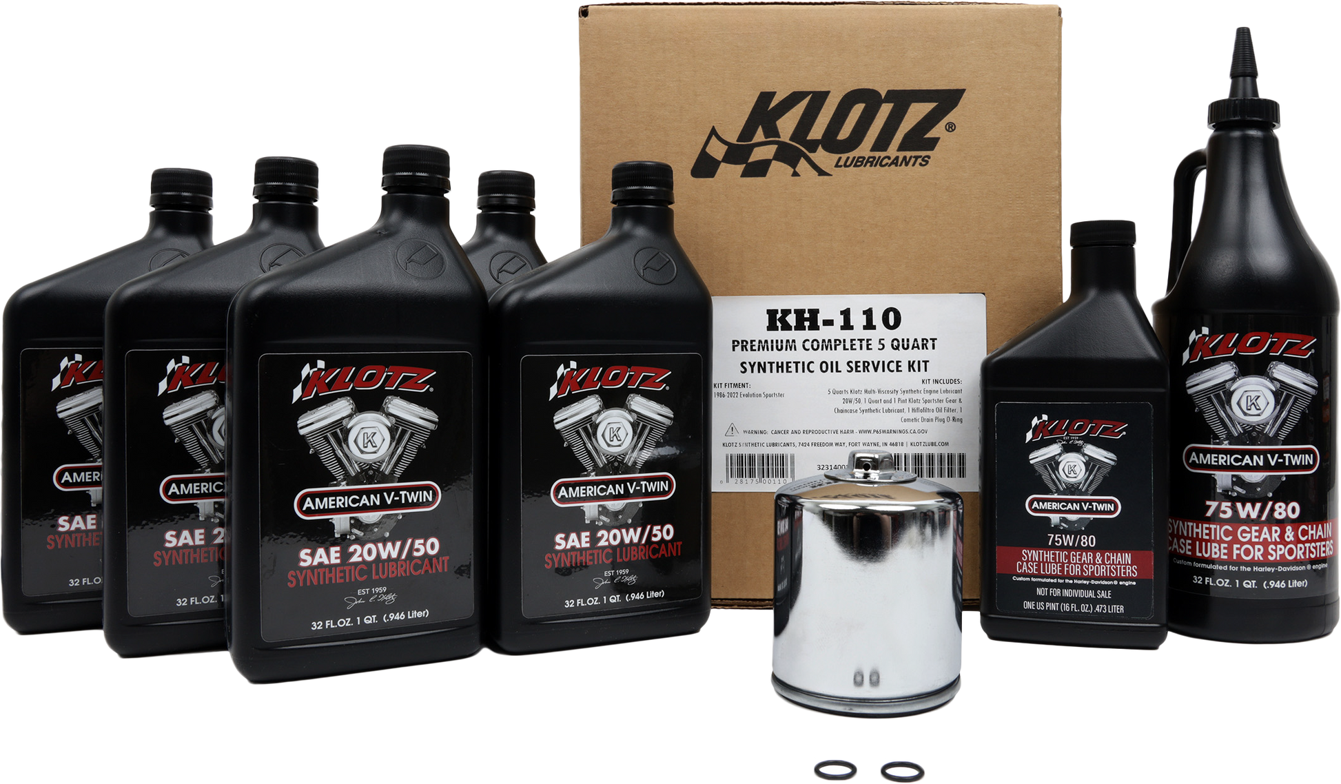 KLOTZ, Klotz Premium Harley Davidson 5 Quart Synthetic Oil Change Kit - Part KH-110