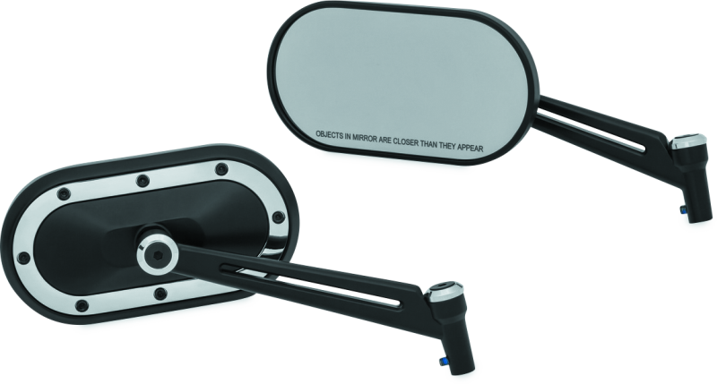 Kuryakyn Heavy Industry Satin Black and Chrome Motorcycle Mirrors for Harley-Davidson and Powersports vehicles