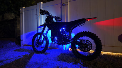 Project 9 HyperGlow Underglow Kit for E Ride Pro 3.0 & SR, showing front and rear LED underglow lights on a scooter.
