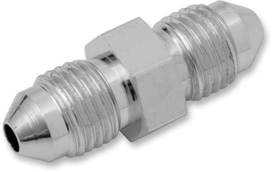DRAG SPECIALTIES #3 Flare Union 633 made in the U.S.A., metal motorcycle flare fitting with threaded ends for fuel or brake lines.