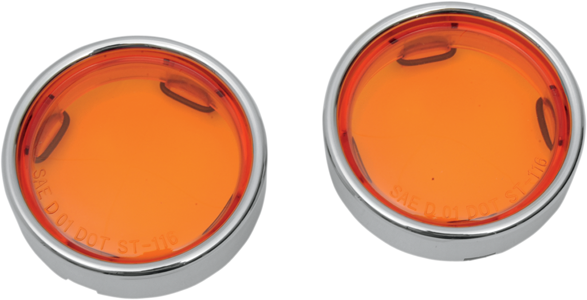 Amber lens with chrome bezel for Deuce-style turn signals by DRAG SPECIALTIES, compatible with Deuce motorcycle signals.